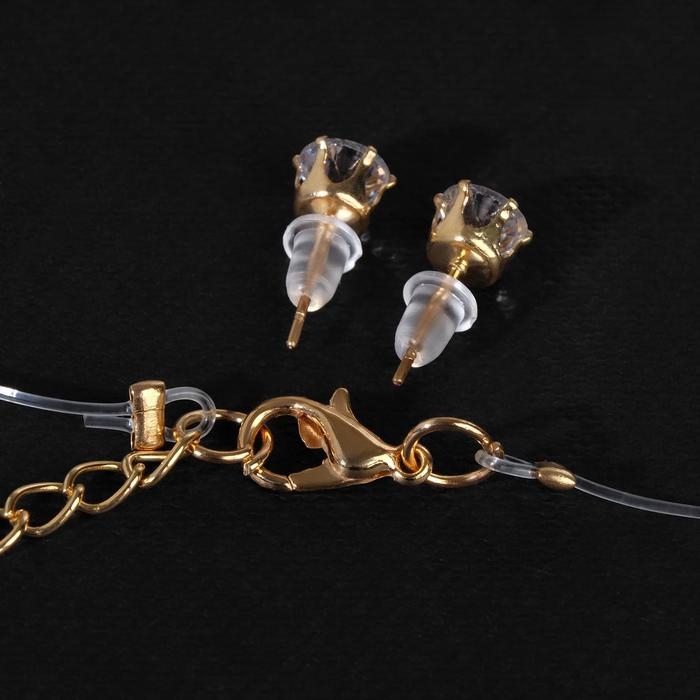 Гарнитур 2 предмета: серьги, кулон &laquo;На леске&raquo; классика, цвет белый в золоте, 30 см