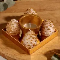 Набор свечей "Шишки и подсвечник" 5 шт 11,5х11,5х5,5 см