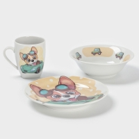 Набор посуды 3 пр. Веселый гонщик И.У. (т 175мм гл кр,сал 360мм круг,круж 210 мл Глория)