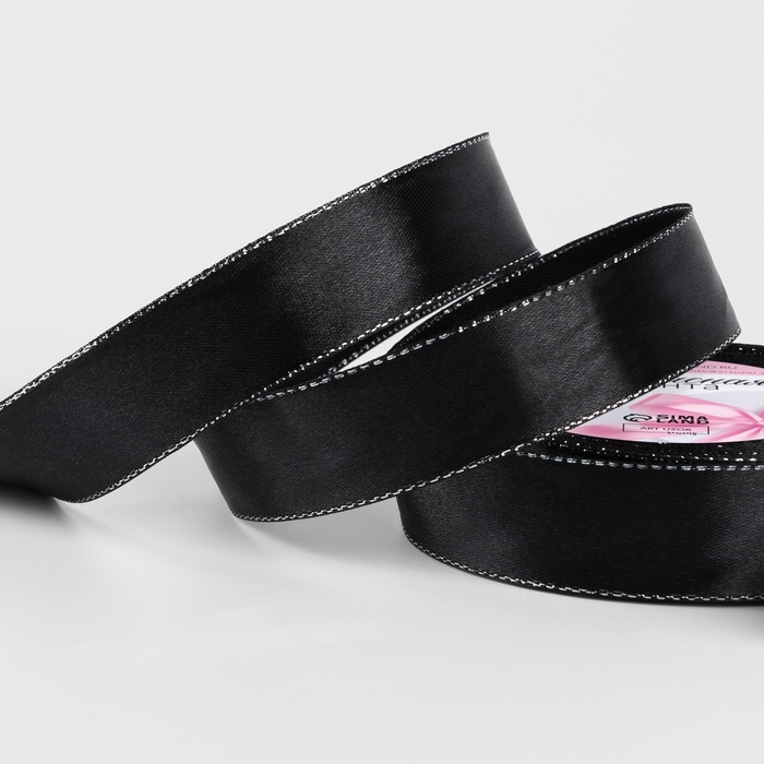 Лента атласная &laquo;Серебряные нити&raquo;, 25 мм &times; 23 &plusmn; 1 м, цвет чёрный №39