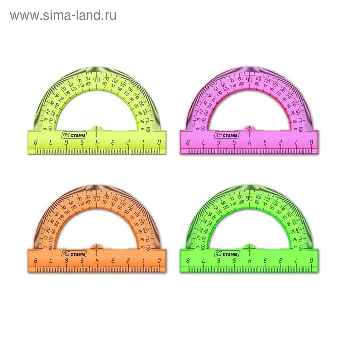 Транспортир 180&deg;/8 см Стамм Neon Cristal, пластик, микс (цена за 1 шт.)