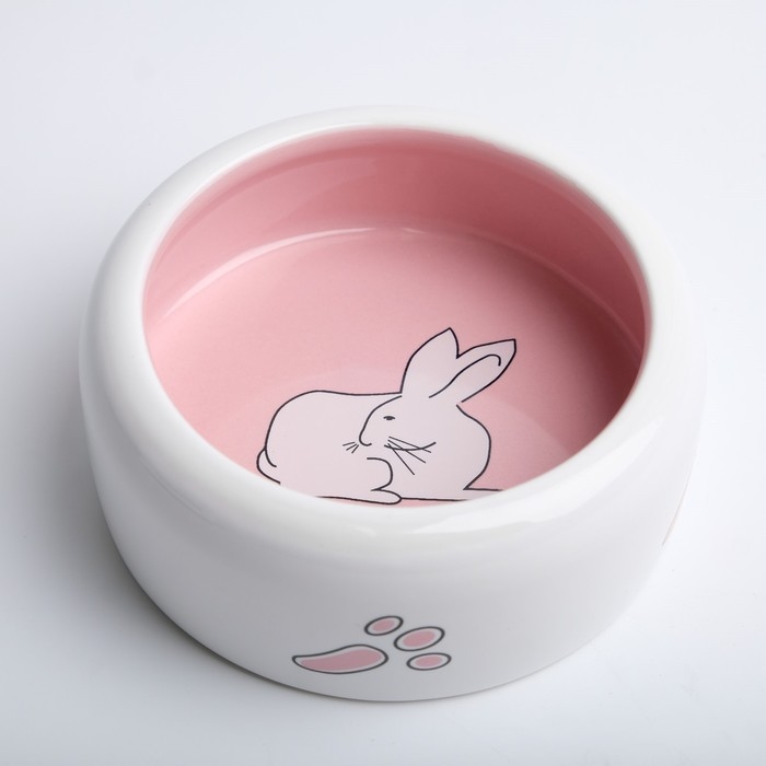 Миска керамическая "Заяц" 200 мл, 11 x 4,6 cм, белая/розовая