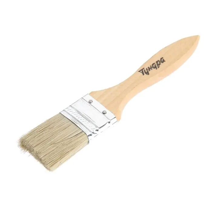 Кисть плоская ТУНДРА, смешанная щетина, деревянная рукоятка, 1.5", 38 мм