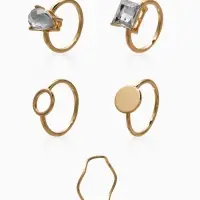 Набор колец 5 шт "Новый стиль" кристалл, размер МИКС, цвет белый в золоте