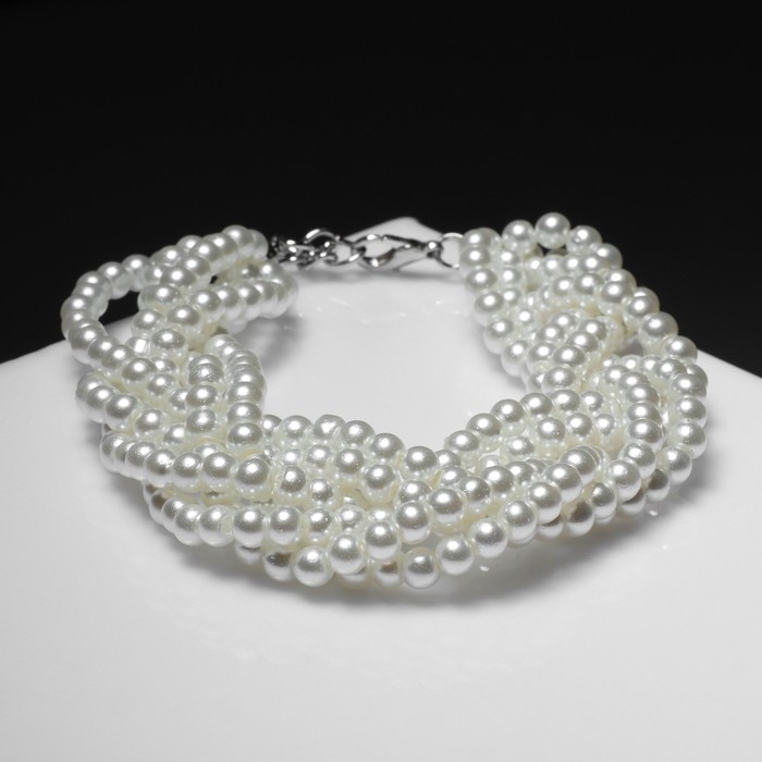 Браслет жемчуг &laquo;Жгут&raquo;, 6 нитей, бусины №4, цвет молочный в серебре