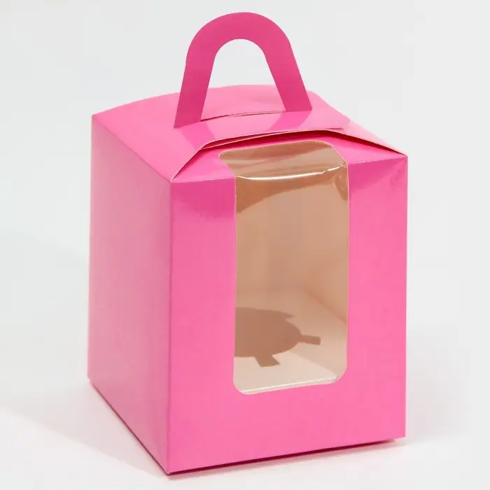 Коробка для капкейков, кондитерская упаковка, 1 ячейка &laquo;Фуксия &raquo;, 9 х 9 х 11 см