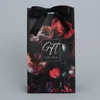 Пакет подарочный с лентой, упаковка, &laquo;Ночные цветы&raquo;, 13 х 23 х 7 см