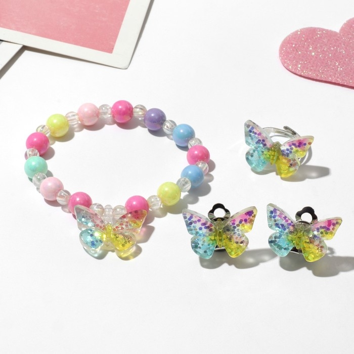 Набор детский &laquo;Выбражулька&raquo; 3 предмета: клипсы, браслет, кольцо, бабочка, цветной