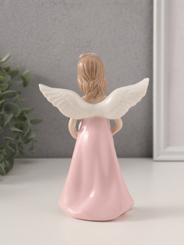 Сувенир керамика "Девочка-ангел в розовом платье с сердцем" 5,5х10,5х15 см