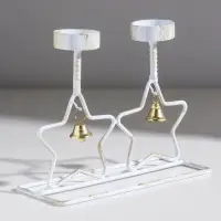 Подсвечник металл на 2 свечи "Две звезды" белый с патиной d=5 см 18,5х7,3х14,8 см