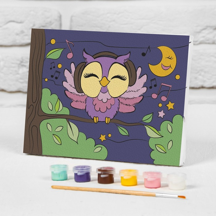 Картина по номерам для детей на подрамнике &laquo;Сова в наушниках&raquo;, 21 х 15 см