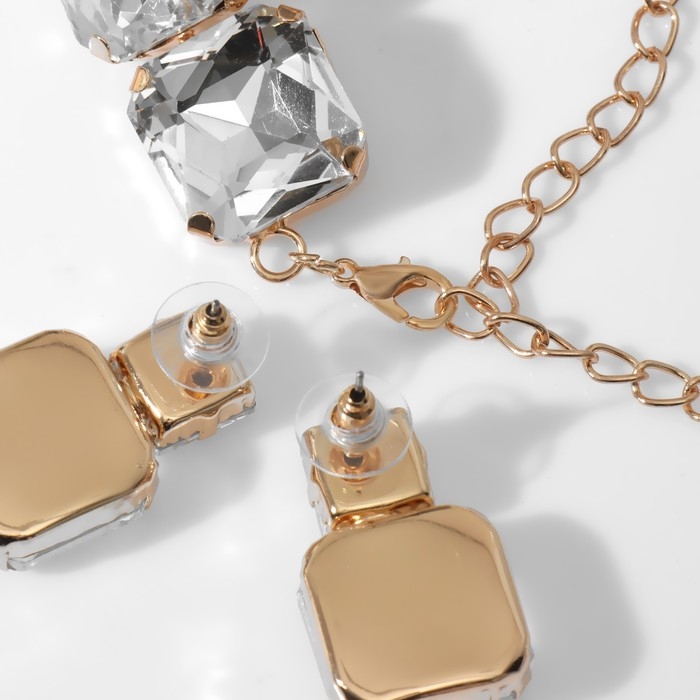 Набор 2 предмета: серьги, колье &laquo;Драгоценность&raquo; квадраты, цвет белый в золоте, 32 см