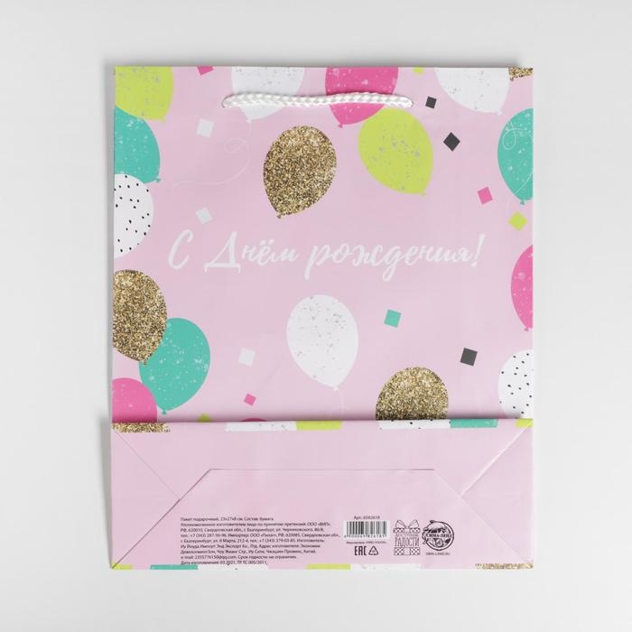 Пакет подарочный ламинированный, упаковка, &laquo;Happy Birthday&raquo;, ML 21 х 25 х 8 см