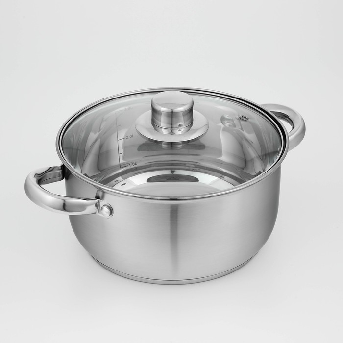 Кастрюля из нержавеющей стали Доляна &laquo;Гретте&raquo;, 3,2 л, d=20 см, с крышкой, капсульное дно, индукция