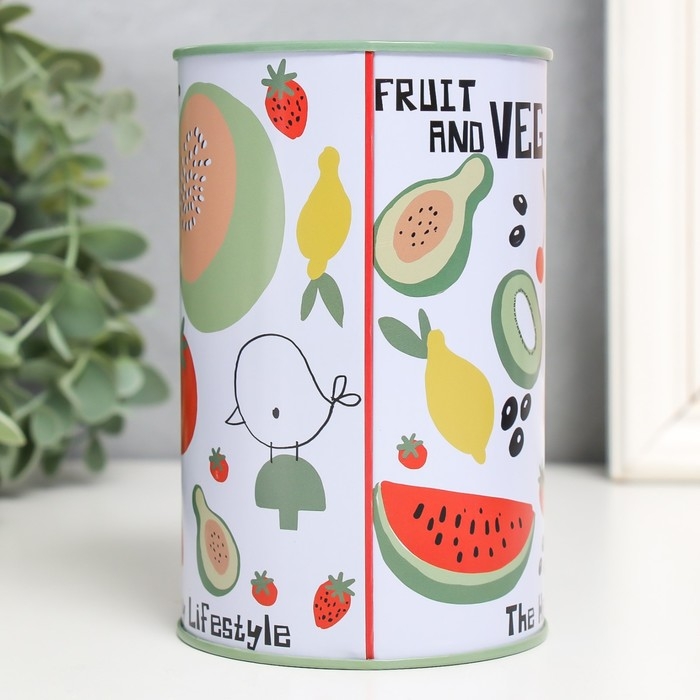 Копилка металл банка "Фрукты и овощи" МИКС 8,3х8,3х12,7 см