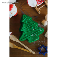 Форма для выпечки Доляна &laquo;Ёлочка с гирляндой&raquo;, силикон, 27&times;25 см, цвет зелёный