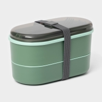 Ланч - бокс двухуровневый с крышкой &laquo;Милитари&raquo;, 17,5&times;9,2&times;6 см, 430 мл, 270 мл, столовые приборы, цвет зелёный