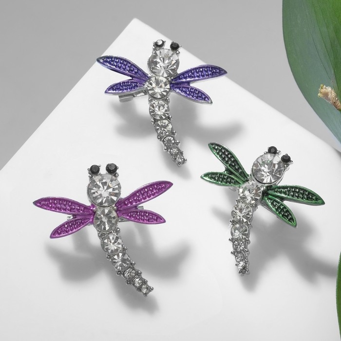 Брошь &laquo;Стрекоза&raquo; мини, цвет МИКС в серебре (неделимая фасовка 12 шт., цена за шт.)