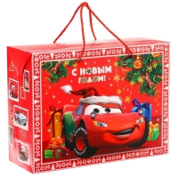 Новый год. Пакет-коробка "С Новым Годом!", 19х40х30 см, Тачки