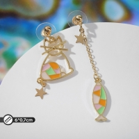 Серьги эмаль «Ночь» кот и рыбка, цветные в золоте Серьги эмаль «Ночь» кот и рыбка, цветные в золоте