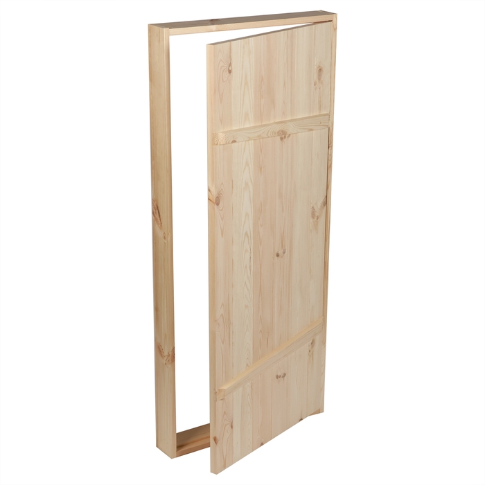 Дверной блок для бани, 180×80см, из сосны, на клиньях, массив, Дверной блок для бани, 180×80см, из сосны, на клиньях, массив, "Добропаровъ"