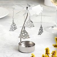 Свеча вращающаяся "Карусель с ёлками", серебрянная, металл Свеча вращающаяся "Карусель с ёлками", серебрянная, металл