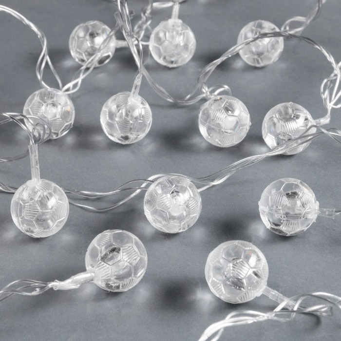 Гирлянда &laquo;Нить&raquo; 5 м с насадками &laquo;Футбольный мяч&raquo;, IP20, прозрачная нить, 20 LED, свечение белое, 8 режимов, 220 В