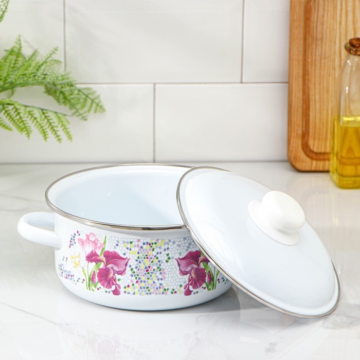 Кастрюля эмалированная &laquo;Мозаика&raquo;, 2 л, индукция, цвет белый