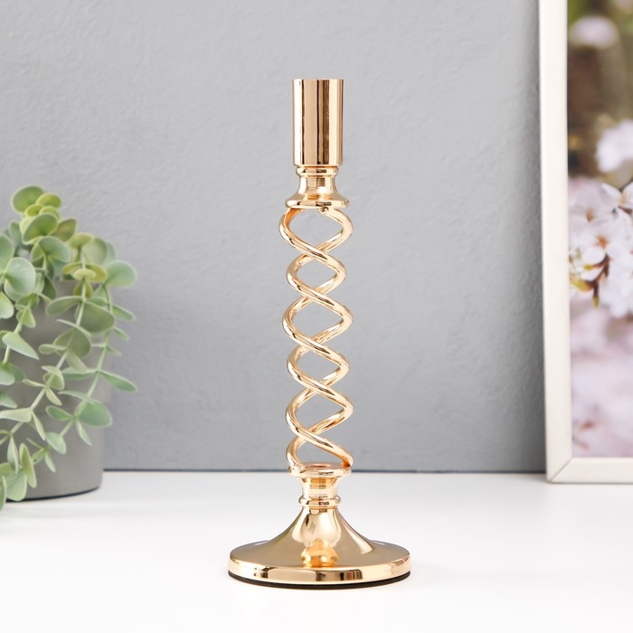 Подсвечник металл на 1 свечу d=2 см "Аделин" золото 9х9х25 см