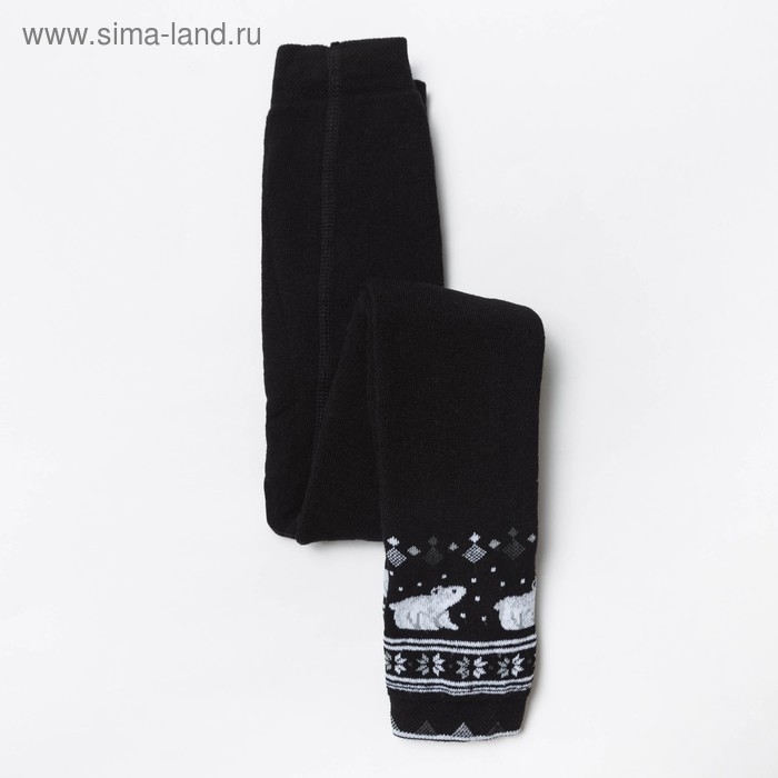 Леггинсы детские махровые &laquo;Орнамент с медведем&raquo;, цвет чёрный, рост 104-110