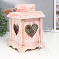 Подсвечник дерево на 1 свечу "Фонарик с сердцем" с ручкой 20х12х12 см