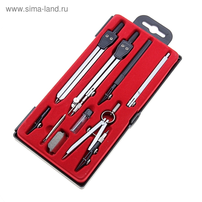 Набор чертежный 9 предметов, в пластиковом пенале