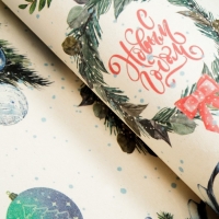 Новый год. Бумага упаковочная крафт "Венки",1 лист , 70 х 100 см Новый год. Бумага упаковочная крафт "Венки",1 лист , 70 х 100 см