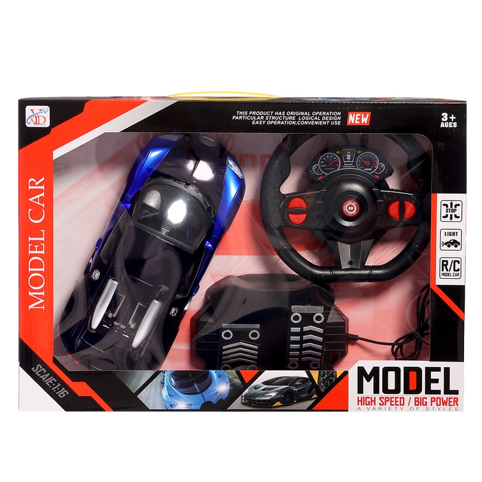 Машина радиоуправляемая &laquo;Купе&raquo;, в комплекте педали и руль, работает от батареек, цвет синий