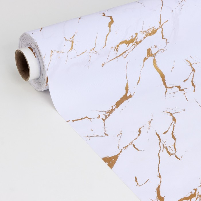 Клеёнка на стол Доляна &laquo;Мрамор&raquo;, на тканевой основе, ширина 137 см, рулон 20 м, толщина 0,22 мм, цвет бело-золотой