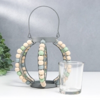 Подсвечник металл, стекло на 1 свечу "Фонарь. Бохо" серый 19х15,5х13 см