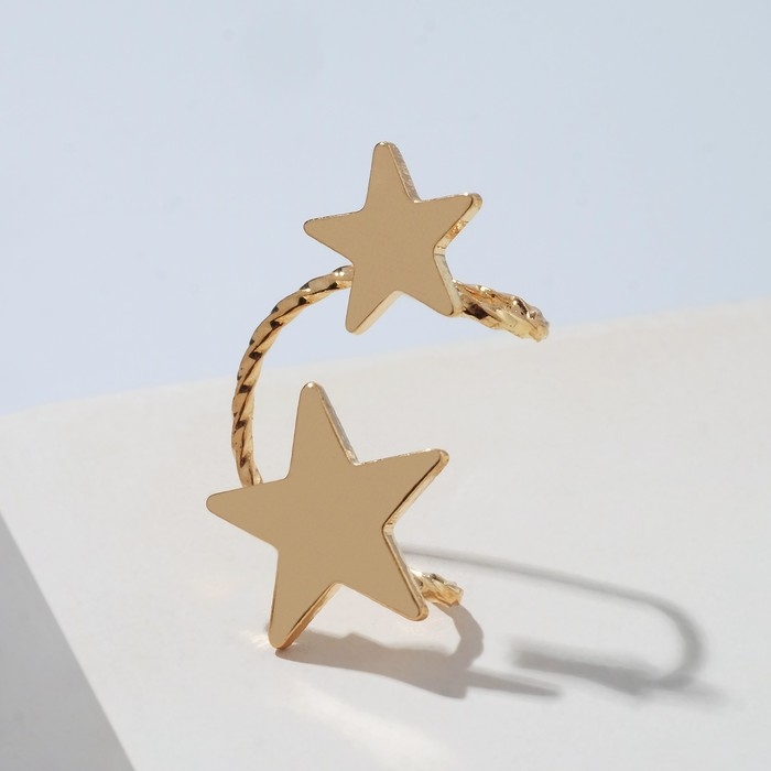 Серьга &laquo;Кафф&raquo; две звезды, петелька, цвет золото