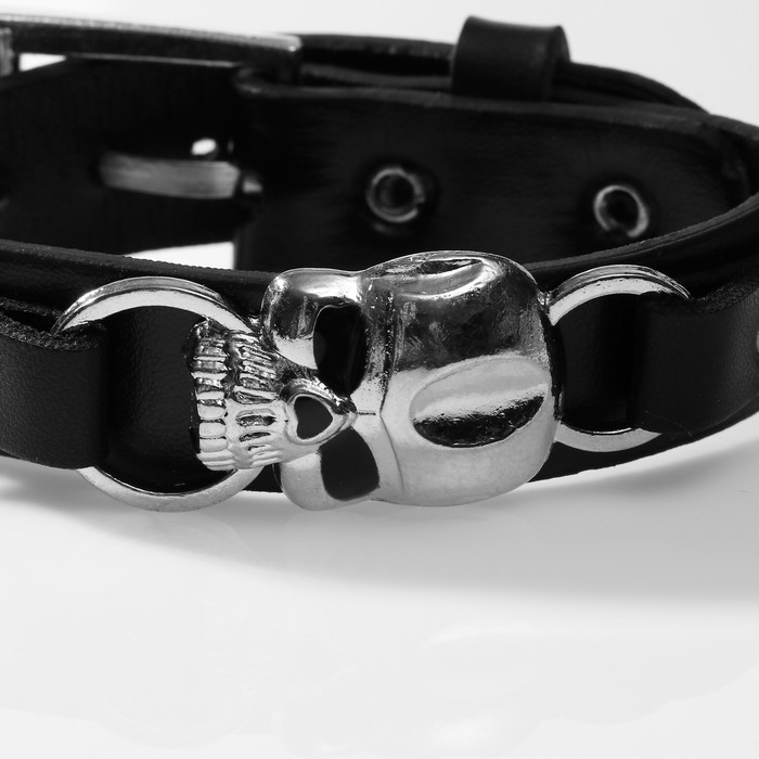 Браслет мужской &laquo;Череп&raquo; на ремешке, цвет серебряно-чёрный, 27 см