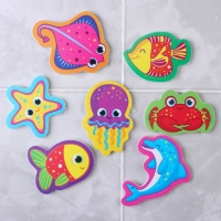 Набор игрушек для ванны "Обитатели моря" 8 штук с сеткой + сачок, Крошка Я