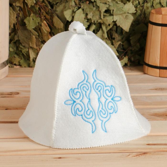 Шапка для бани с вышивкой Шапка для бани с вышивкой "Степной ветер" голубой узор