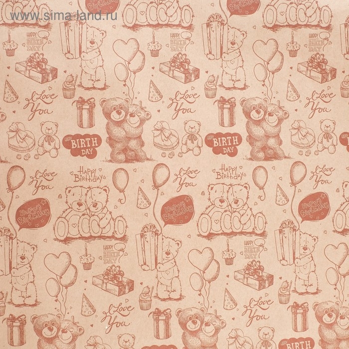 Бумага упаковочная крафт "Мишки", 0,72 х 10 м, 70 г/м&sup2;