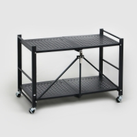 Стеллаж складной на колесах, 2 полки, 71,5&times;34&times;55, цвет чёрный матовый
