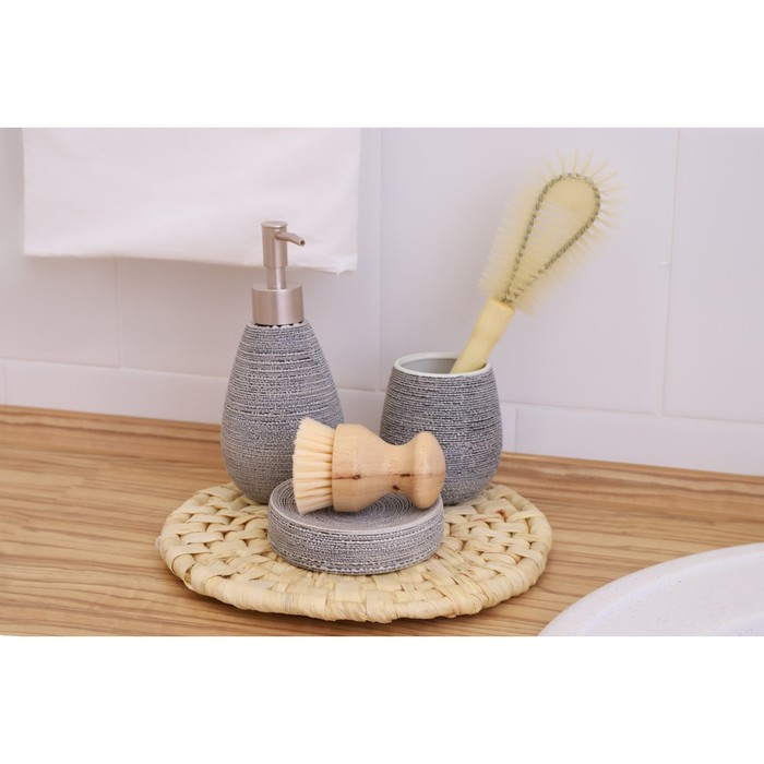 Набор аксессуаров для ванной комнаты Доляна &laquo;Камень&raquo;, 4 предмета (дозатор 300 мл, мыльница, 2 стакана), цвет серый