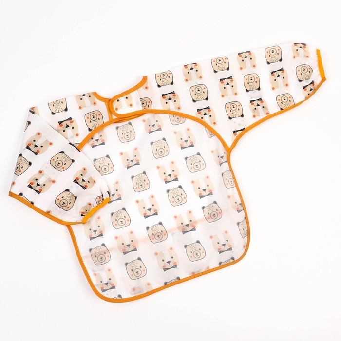 Нагрудник с рукавами и карманом &laquo;Мишка&raquo;, рубашка, 0-2  года (рукав 34см, грудь 43*36см)