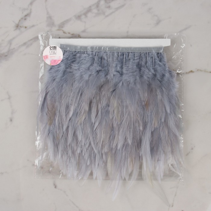 Тесьма с перьями петуха, 10-15 см, 5 &plusmn; 0,5 м, цвет серый