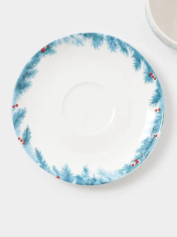 Чайная пара новогодняя &laquo;Зимний вечер&raquo;, 2 предмета: чашка 210 мл, блюдце d=15 см, фарфор, белая