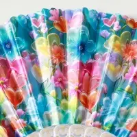 Веер пластик, текстиль "Россыпь цветов" МИКС широкие лопасти 23 см