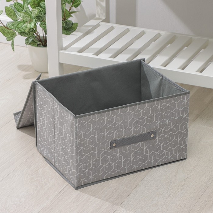 Короб стеллажный для хранения с крышкой Доляна &laquo;Фора&raquo;, 40&times;30&times;25 см, цвет серый