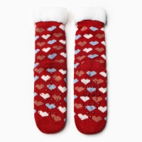 Носки женские с мехом "Сердечки", цвет красный, размер 36-40