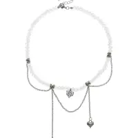 Колье "Акцент" сердце, двойное, цвет белый в серебре